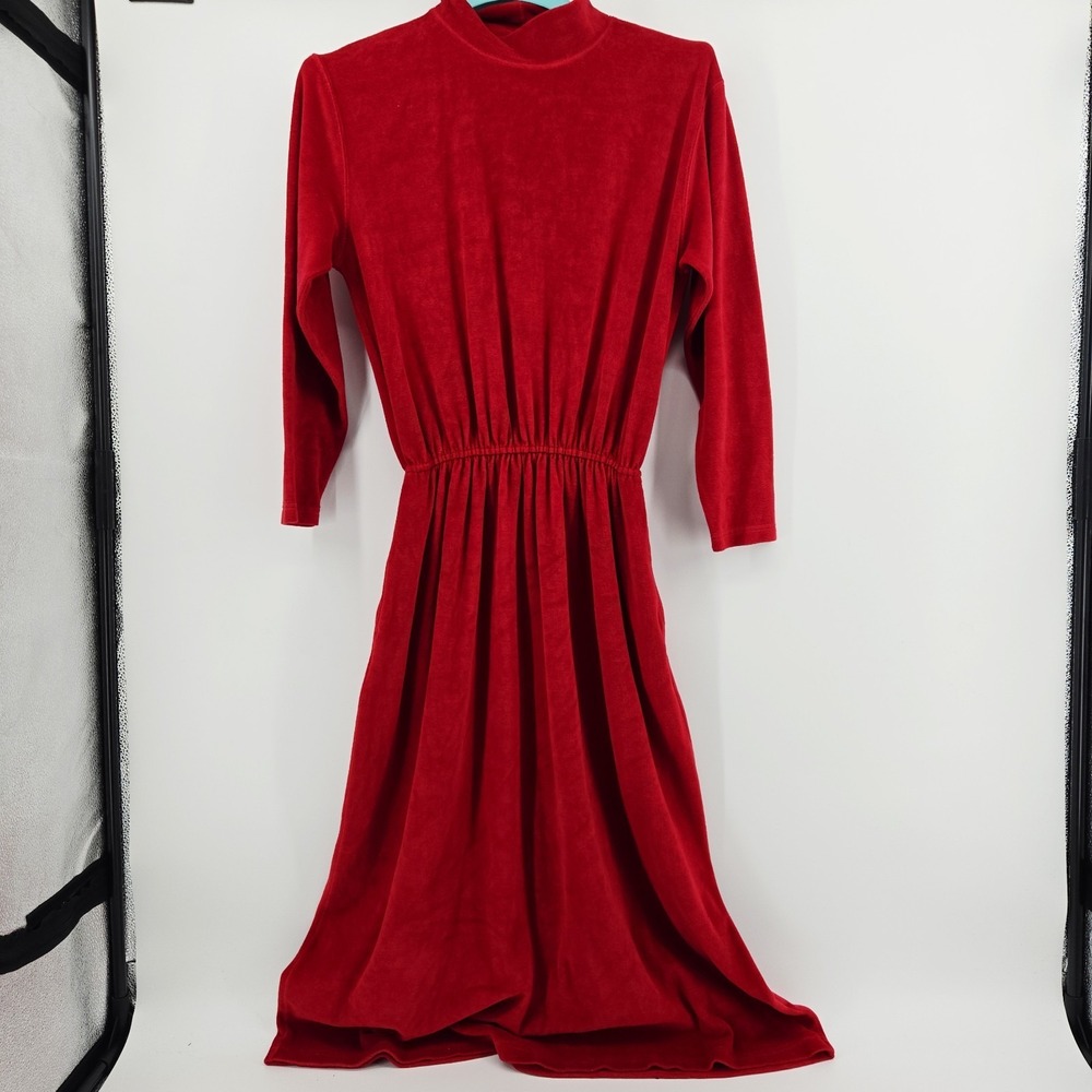 Vintage L.L. Bean Vintage Velour Cozycore Cottagecore MIDI Dress Red Size L
